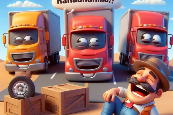Hilarious Jokes About Trucks That’ll Keep You Rolling Funny cartoon image showing jokes about trucks with a laughing driver