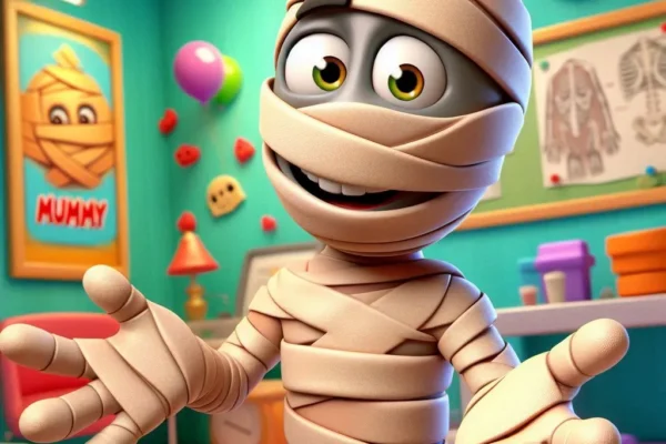 Mummy Puns That’ll Wrap You in Laughter A cartoon mummy laughing with pun-filled speech bubbles.