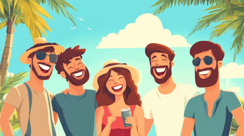Palm trees, sunglasses, and a laughing emoji with Florida map in the background.